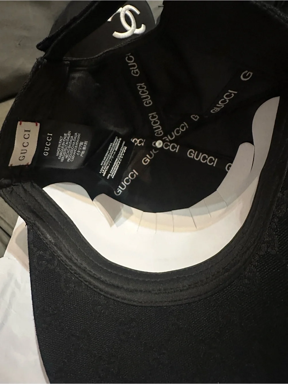 Gucci Black GG Logo Baseball Cap with White Interior Detailing